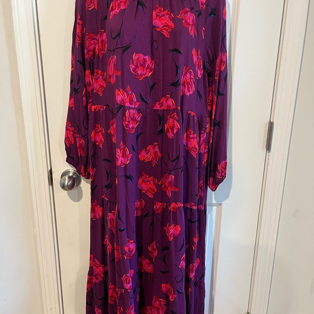 a new day Purple Maxi Dress with Bright Pink Floral Print